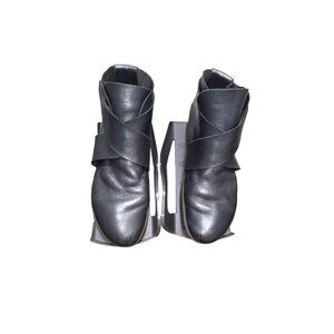 Trippen Women's Dark Silver Leather Chunky Ankle Boots Crisscross Strap Size 40/